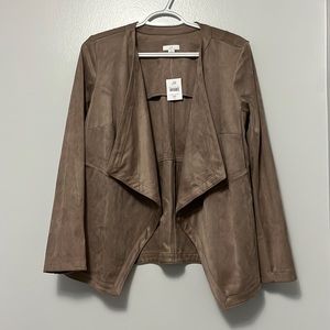 J Jill, Sandalwood, Faux Suede, Drape Jacket, Medium Petite, New With Tags